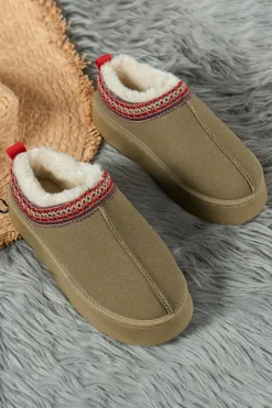 Outlet Dear-Lover Contrast Print Suede Plush Lined Snow Boots Sage Green