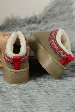 Outlet Dear-Lover Contrast Print Suede Plush Lined Snow Boots Sage Green