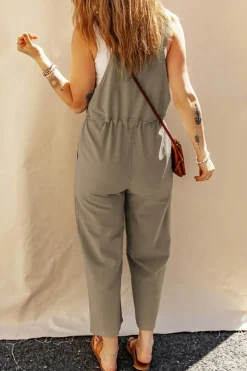 Discount Dear-Lover Drawstring Buttoned Straps Cropped Overall Sage Green