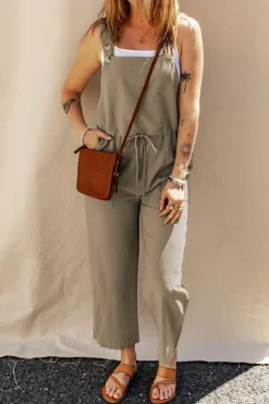 Discount Dear-Lover Drawstring Buttoned Straps Cropped Overall Sage Green