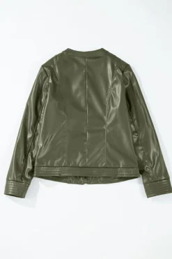Online Dear-Lover Solid Faux Leather Zipper Slim Fit Bomber Jacket Sage Green