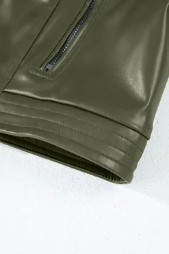 Online Dear-Lover Solid Faux Leather Zipper Slim Fit Bomber Jacket Sage Green