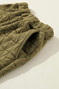 Sale Dear-Lover Solid Quilted Pullover and Pants Outfit Sage Green
