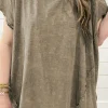 Sale Dear-Lover Vintage Washed Short Dolman Sleeve Oversized T Shirt Sage Green
