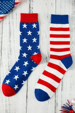 Best Dear-Lover American Flag Pattern Soft Knitted Socks Sail Blue
