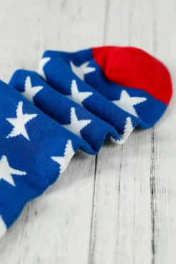 Best Dear-Lover American Flag Pattern Soft Knitted Socks Sail Blue