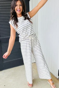Hot Dear-Lover Casual Wide Leg 2pcs Pants Set Sail Blue