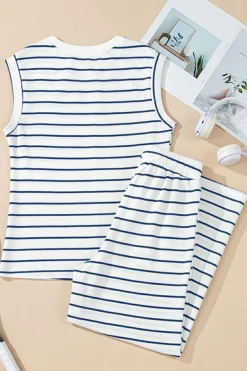 Hot Dear-Lover Casual Wide Leg 2pcs Pants Set Sail Blue