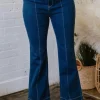 Fashion Dear-Lover Center Seam Deep Wash Straight Jeans Sail Blue