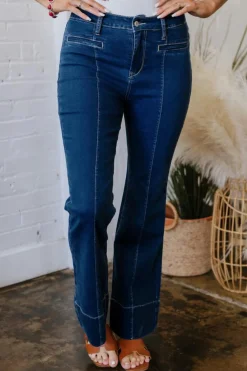 Fashion Dear-Lover Center Seam Deep Wash Straight Jeans Sail Blue