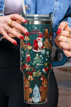 Hot Dear-Lover Christmas Print Handled Stainless Steel Tumblers 40oz Sail Blue