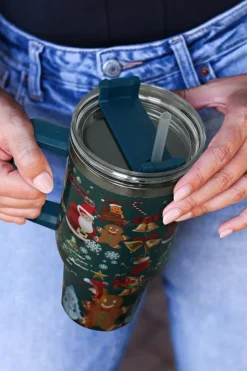 Hot Dear-Lover Christmas Print Handled Stainless Steel Tumblers 40oz Sail Blue