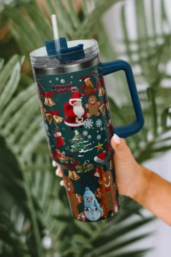 Hot Dear-Lover Christmas Print Handled Stainless Steel Tumblers 40oz Sail Blue