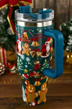 Hot Dear-Lover Christmas Print Handled Stainless Steel Tumblers 40oz Sail Blue