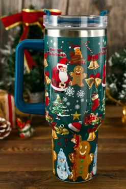 Hot Dear-Lover Christmas Print Handled Stainless Steel Tumblers 40oz Sail Blue