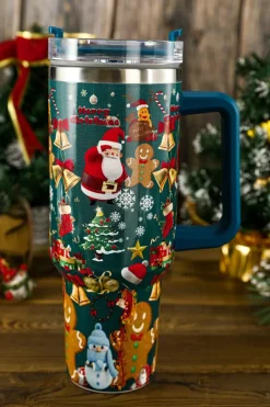 Hot Dear-Lover Christmas Print Handled Stainless Steel Tumblers 40oz Sail Blue