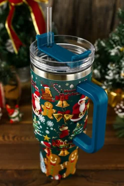 Hot Dear-Lover Christmas Print Handled Stainless Steel Tumblers 40oz Sail Blue