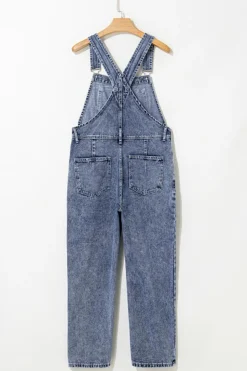 New Dear-Lover Denim Bib Straight Leg Jumpsuit with Pockets Sail Blue