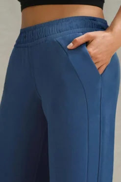 Hot Dear-Lover Drawstring High Waist Wide Leg Pocketed Sweatpants Sail Blue