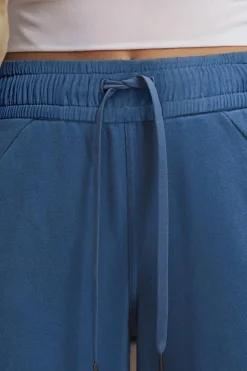 Hot Dear-Lover Drawstring High Waist Wide Leg Pocketed Sweatpants Sail Blue
