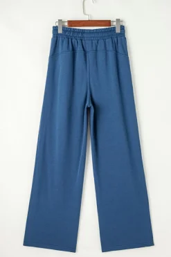 Hot Dear-Lover Drawstring High Waist Wide Leg Pocketed Sweatpants Sail Blue