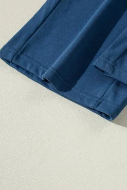 Hot Dear-Lover Drawstring High Waist Wide Leg Pocketed Sweatpants Sail Blue