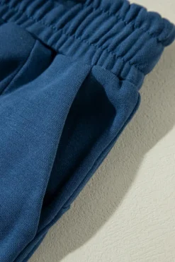 Hot Dear-Lover Drawstring High Waist Wide Leg Pocketed Sweatpants Sail Blue