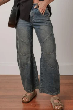 Sale Dear-Lover Exposed Stitching Loose Straight High Waist Jeans Sail Blue