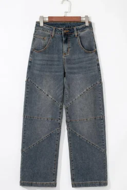 Sale Dear-Lover Exposed Stitching Loose Straight High Waist Jeans Sail Blue