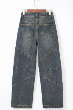 Sale Dear-Lover Exposed Stitching Loose Straight High Waist Jeans Sail Blue