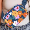 New Dear-Lover Flower Print Zipper Buckle Wide Strap Sling Bag Sail Blue
