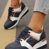 Fashion Dear-Lover Glitter Patched Lace-up Wedge Sneakers Sail Blue