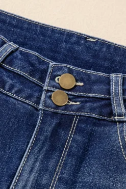 Clearance Dear-Lover High Rise Dual Button Distressed Raw Hem Flared Jeans Sail Blue