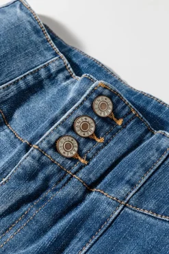 Sale Dear-Lover High Waist Button Fly Seamed Raw Hem Flare Jeans Sail Blue