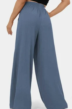 Outlet Dear-Lover High Waisted Tie Front Side Pocket Wide Leg Flowy Casual Pants Sail Blue