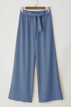 Outlet Dear-Lover High Waisted Tie Front Side Pocket Wide Leg Flowy Casual Pants Sail Blue