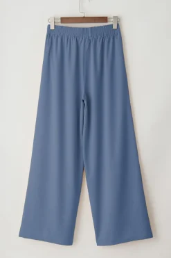 Outlet Dear-Lover High Waisted Tie Front Side Pocket Wide Leg Flowy Casual Pants Sail Blue