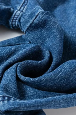 Fashion Dear-Lover Mineral Wash Drawstring Waist Loose Straight Denim Pants Sail Blue
