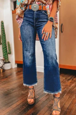 Sale Dear-Lover Mineral Wash Raw Hem High Waist Flared Jeans Sail Blue