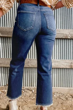 Sale Dear-Lover Mineral Wash Raw Hem High Waist Flared Jeans Sail Blue