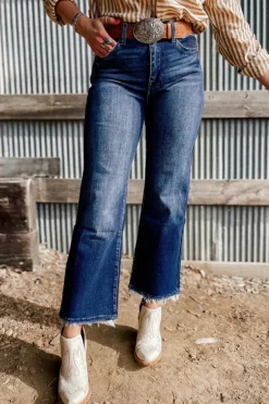 Sale Dear-Lover Mineral Wash Raw Hem High Waist Flared Jeans Sail Blue