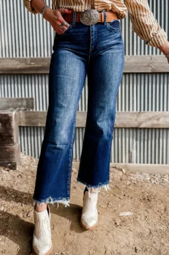 Sale Dear-Lover Mineral Wash Raw Hem High Waist Flared Jeans Sail Blue