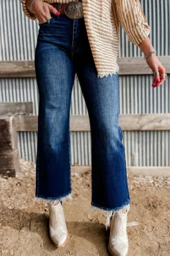 Sale Dear-Lover Mineral Wash Raw Hem High Waist Flared Jeans Sail Blue