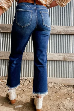 Sale Dear-Lover Mineral Wash Raw Hem High Waist Flared Jeans Sail Blue