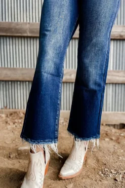 Sale Dear-Lover Mineral Wash Raw Hem High Waist Flared Jeans Sail Blue