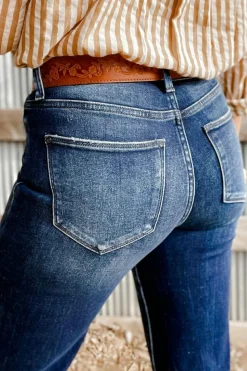 Sale Dear-Lover Mineral Wash Raw Hem High Waist Flared Jeans Sail Blue