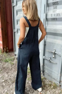 Outlet Dear-Lover Plaid Print Buttoned Pocketed High Waist Overall Sail Blue