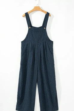 Outlet Dear-Lover Plaid Print Buttoned Pocketed High Waist Overall Sail Blue