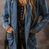 Fashion Dear-Lover Side Pockets Lapel Collar Denim Jacket Sail Blue