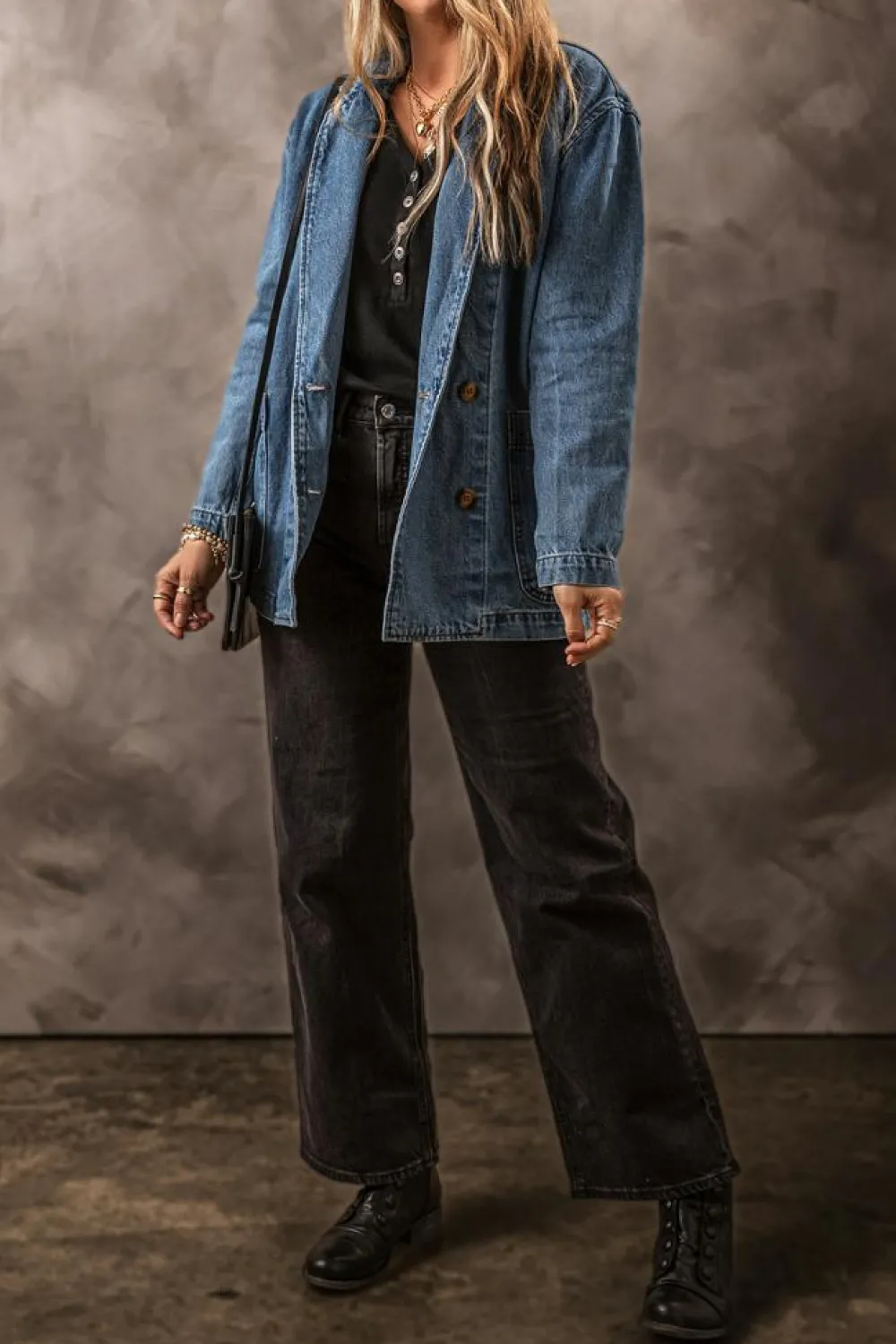 Fashion Dear-Lover Side Pockets Lapel Collar Denim Jacket Sail Blue